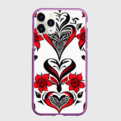 Чехол iPhone 11 Pro матовый Красный узор сердце, цвет: 3D-фиолетовый