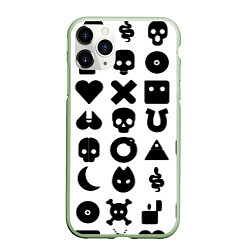 Чехол iPhone 11 Pro матовый Love death robots pattern white, цвет: 3D-салатовый
