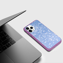 Чехол iPhone 11 Pro матовый Белые хлопья на голубом фоне, цвет: 3D-фиолетовый — фото 2