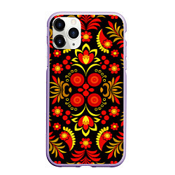 Чехол iPhone 11 Pro матовый Хохломской народный орнамент - Россия, цвет: 3D-светло-сиреневый