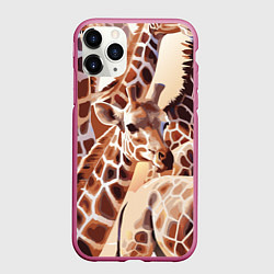 Чехол iPhone 11 Pro матовый Жирафы - африканский паттерн, цвет: 3D-малиновый