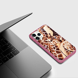 Чехол iPhone 11 Pro матовый Жирафы - африканский паттерн, цвет: 3D-малиновый — фото 2