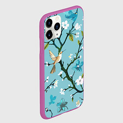 Чехол iPhone 11 Pro матовый Колибри ветка цветущего сада, цвет: 3D-фиолетовый — фото 2