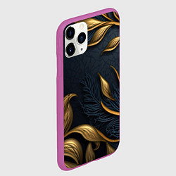 Чехол iPhone 11 Pro матовый Лепнина объемные золотые узоры на темном синем фон, цвет: 3D-фиолетовый — фото 2