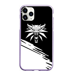 Чехол iPhone 11 Pro матовый Ведьмак лого белое линии, цвет: 3D-светло-сиреневый