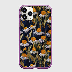 Чехол iPhone 11 Pro матовый Вышитые ромашки, цвет: 3D-фиолетовый