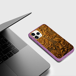 Чехол iPhone 11 Pro матовый Темная лепнина золото, цвет: 3D-фиолетовый — фото 2