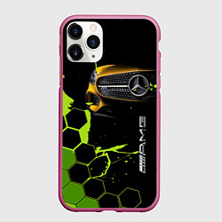 Чехол iPhone 11 Pro матовый Мерседес AMG тёмный, цвет: 3D-малиновый