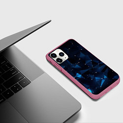 Чехол iPhone 11 Pro матовый Синие осколки из мелких абстрактных частиц калейдо, цвет: 3D-малиновый — фото 2