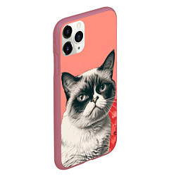 Чехол iPhone 11 Pro матовый Недовольный кот в день Святого Валентина, цвет: 3D-малиновый — фото 2