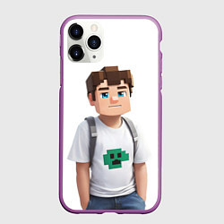 Чехол iPhone 11 Pro матовый Майнкрафт Стив парень Стив, цвет: 3D-фиолетовый