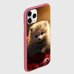 Чехол iPhone 11 Pro матовый Милый ежик в цветах, цвет: 3D-малиновый — фото 2
