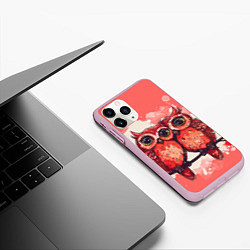 Чехол iPhone 11 Pro матовый Влюбленные совушки, цвет: 3D-розовый — фото 2