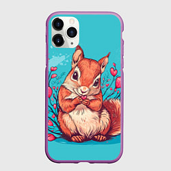 Чехол iPhone 11 Pro матовый Влюбленная белочка с цветами, цвет: 3D-фиолетовый
