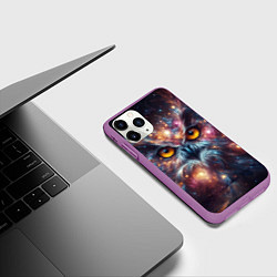 Чехол iPhone 11 Pro матовый Портрет абстрактной совы в космическом пространств, цвет: 3D-фиолетовый — фото 2