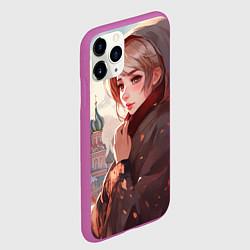 Чехол iPhone 11 Pro матовый Русская девушка в аниме стиле, цвет: 3D-фиолетовый — фото 2