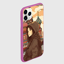 Чехол iPhone 11 Pro матовый Русская девушка на фоне Москвы, цвет: 3D-фиолетовый — фото 2