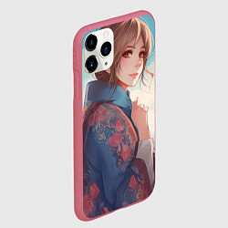 Чехол iPhone 11 Pro матовый Русская девушка на фоне Москвы, цвет: 3D-малиновый — фото 2