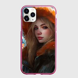 Чехол iPhone 11 Pro матовый Русская девушка в стиле аниме Москва, цвет: 3D-малиновый