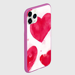 Чехол iPhone 11 Pro матовый Акварельные красные сердечки, цвет: 3D-фиолетовый — фото 2