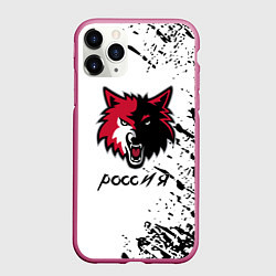 Чехол iPhone 11 Pro матовый Волк Россия краски, цвет: 3D-малиновый