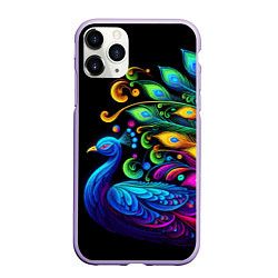 Чехол iPhone 11 Pro матовый Neon peacock - art, цвет: 3D-светло-сиреневый