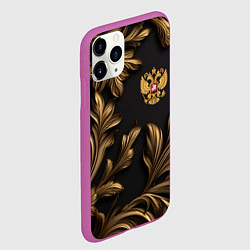 Чехол iPhone 11 Pro матовый Золотой герб России и узоры из листьев, цвет: 3D-фиолетовый — фото 2