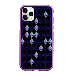 Чехол iPhone 11 Pro матовый Криптовалюта Ethereum на черном, цвет: 3D-фиолетовый