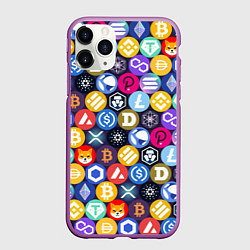 Чехол iPhone 11 Pro матовый Криптовалюта Биткоин, Эфириум, Тетхер, Солана патт, цвет: 3D-фиолетовый