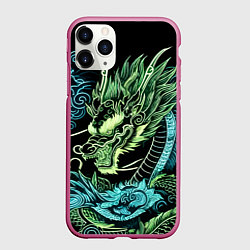 Чехол iPhone 11 Pro матовый Ирезуми - неоновый японский дракон, цвет: 3D-малиновый