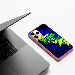 Чехол iPhone 11 Pro матовый Brawl stars кислотное лого, цвет: 3D-малиновый — фото 2