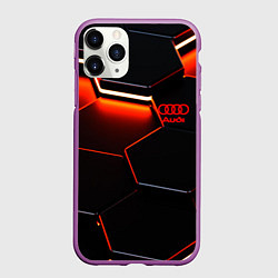 Чехол iPhone 11 Pro матовый Audi неоновый соты, цвет: 3D-фиолетовый