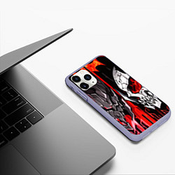Чехол iPhone 11 Pro матовый Черепа и красные полосы, цвет: 3D-светло-сиреневый — фото 2
