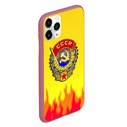 Чехол iPhone 11 Pro матовый СССР огонь герб, цвет: 3D-малиновый — фото 2