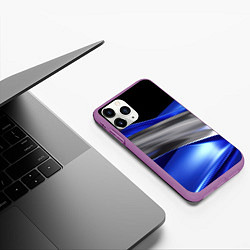 Чехол iPhone 11 Pro матовый Серебряная вставка на синей абстракции, цвет: 3D-фиолетовый — фото 2