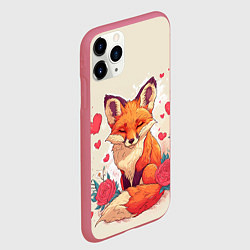 Чехол iPhone 11 Pro матовый Влюбленная лисичка в сердечках, цвет: 3D-малиновый — фото 2