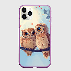 Чехол iPhone 11 Pro матовый Влюбленные совы 14 февраля