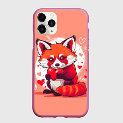 Чехол iPhone 11 Pro матовый Рыжая лисичка с сердцем, цвет: 3D-малиновый