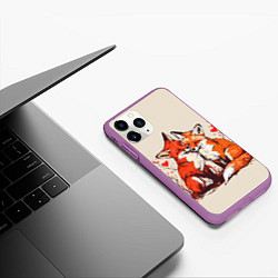 Чехол iPhone 11 Pro матовый Влюбленные лисички с сердечком, цвет: 3D-фиолетовый — фото 2
