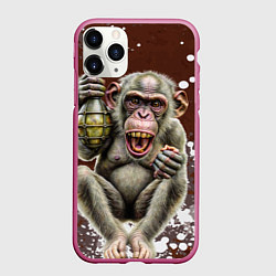 Чехол iPhone 11 Pro матовый Обезьяна с гранатой в лапе, цвет: 3D-малиновый