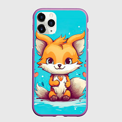 Чехол iPhone 11 Pro матовый Лисенок и сердечки, цвет: 3D-фиолетовый