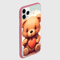Чехол iPhone 11 Pro матовый Медвежонок с сердечком 14 февраля, цвет: 3D-малиновый — фото 2