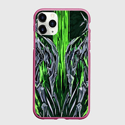 Чехол iPhone 11 Pro матовый Железо и зелёные полосы, цвет: 3D-малиновый