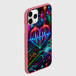 Чехол iPhone 11 Pro матовый Неоновое сердце - кардиограмма, цвет: 3D-малиновый — фото 2