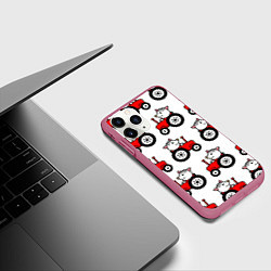 Чехол iPhone 11 Pro матовый Поросенок Пётр на красном тракторе, цвет: 3D-малиновый — фото 2
