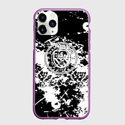 Чехол iPhone 11 Pro матовый Manchester City краски чёрно белые, цвет: 3D-фиолетовый