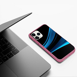 Чехол iPhone 11 Pro матовый Черная и синяя геометрическая абстракция, цвет: 3D-малиновый — фото 2