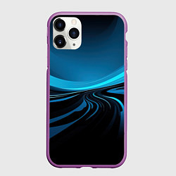 Чехол iPhone 11 Pro матовый Геометрическая абстракция черных и синих волн, цвет: 3D-фиолетовый