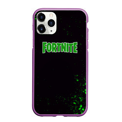 Чехол iPhone 11 Pro матовый Fortnite зеленый краски лого, цвет: 3D-фиолетовый