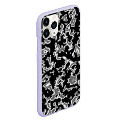 Чехол iPhone 11 Pro матовый Капли жидкого металла - камуфляж на чёрном, цвет: 3D-светло-сиреневый — фото 2